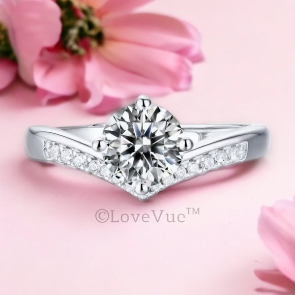 Jewelry - Certified 1ct. t.w. Diamond Moissanite Solitaire Chevron Engagement Wedding Ring